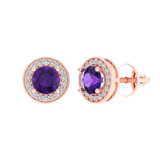 1.18cttw Amethyst Gold-Plated 925 Silver Screw Back Stud Earrings