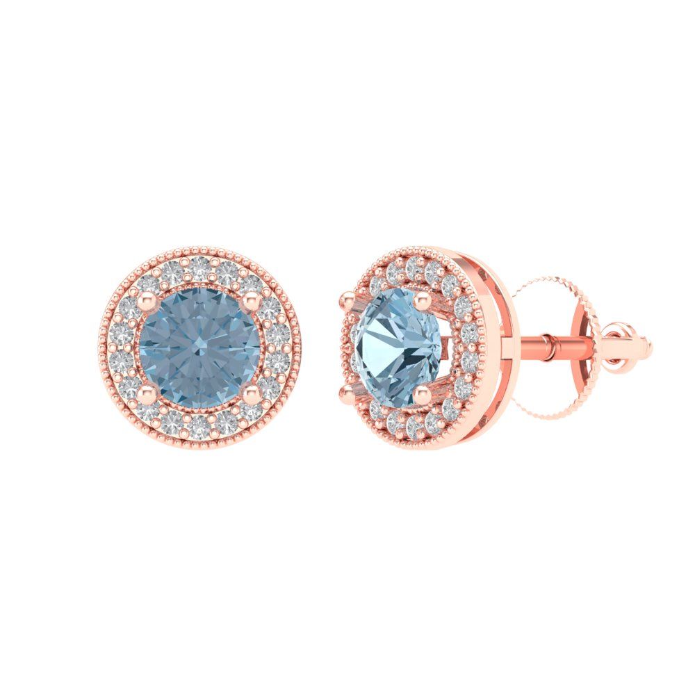 1.18cttw Aquamarine Gold-Plated 925 Silver Screw Back Stud Earrings