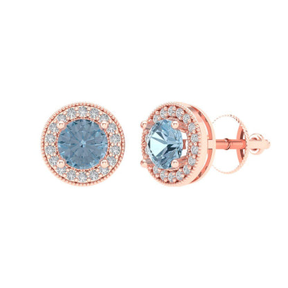 1.18cttw Aquamarine Gold-Plated 925 Silver Screw Back Stud Earrings