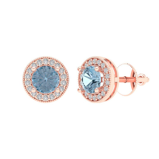 1.18cttw Aquamarine Gold-Plated 925 Silver Screw Back Stud Earrings