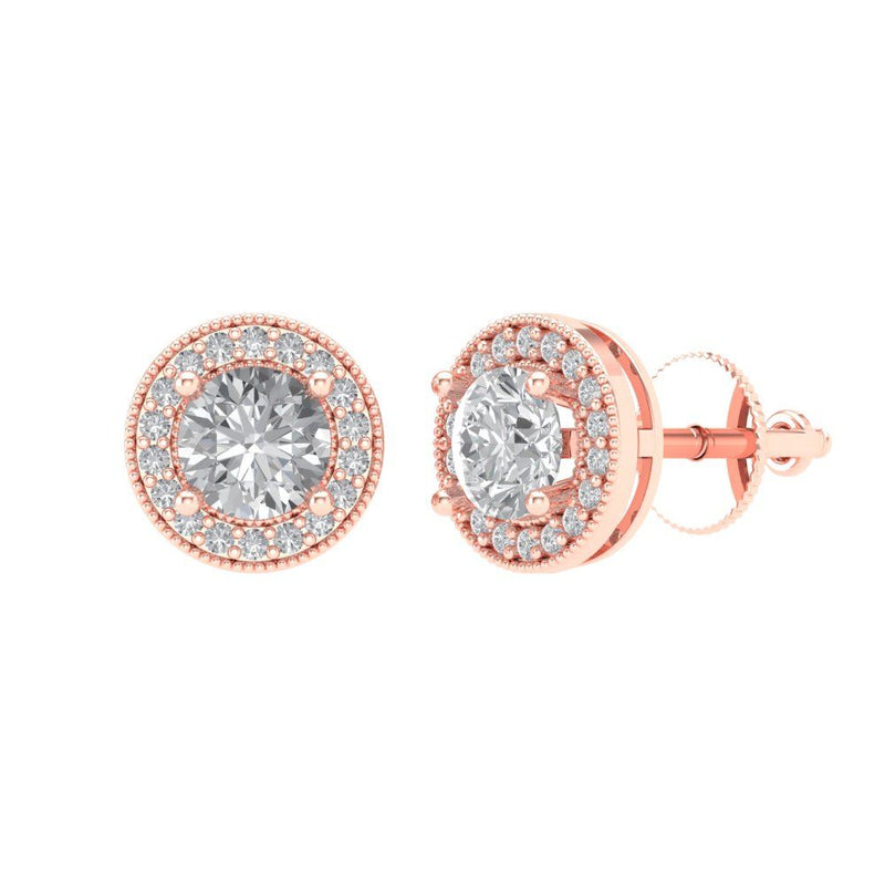 3.54 ct Brilliant Round Cut Halo Studs Natural Diamond Stone Clarity SI1-2 Color G-H Rose Gold Earrings Screw back