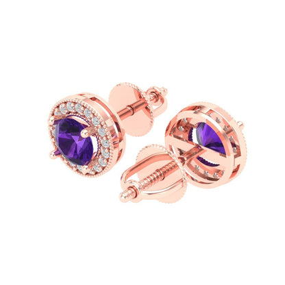 1.18cttw Amethyst Gold-Plated 925 Silver Screw Back Stud Earrings
