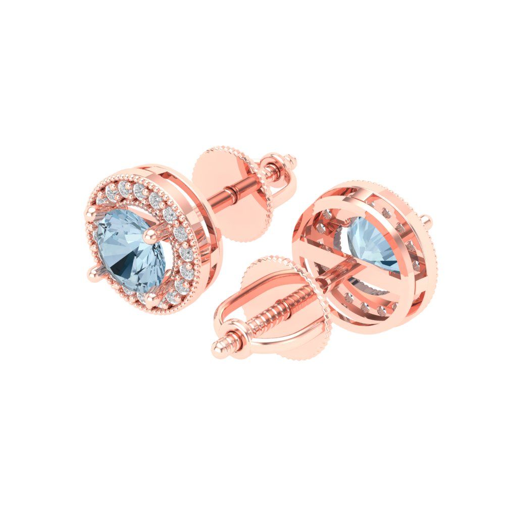 1.18cttw Aquamarine Gold-Plated 925 Silver Screw Back Stud Earrings