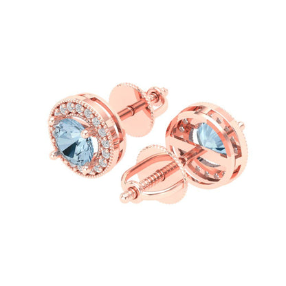 1.18cttw Aquamarine Gold-Plated 925 Silver Screw Back Stud Earrings