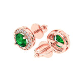 1.18 ct Brilliant Round Cut Halo Studs Simulated Emerald Stone Rose Gold Earrings Screw back