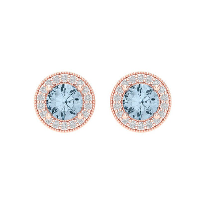 1.18cttw Aquamarine Gold-Plated 925 Silver Screw Back Stud Earrings