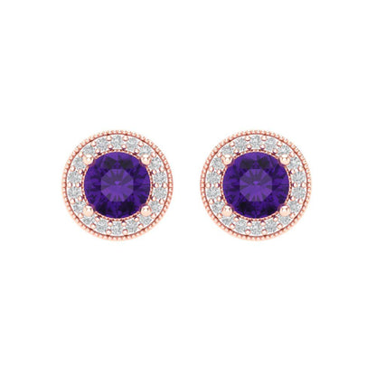 1.18cttw Amethyst Gold-Plated 925 Silver Screw Back Stud Earrings