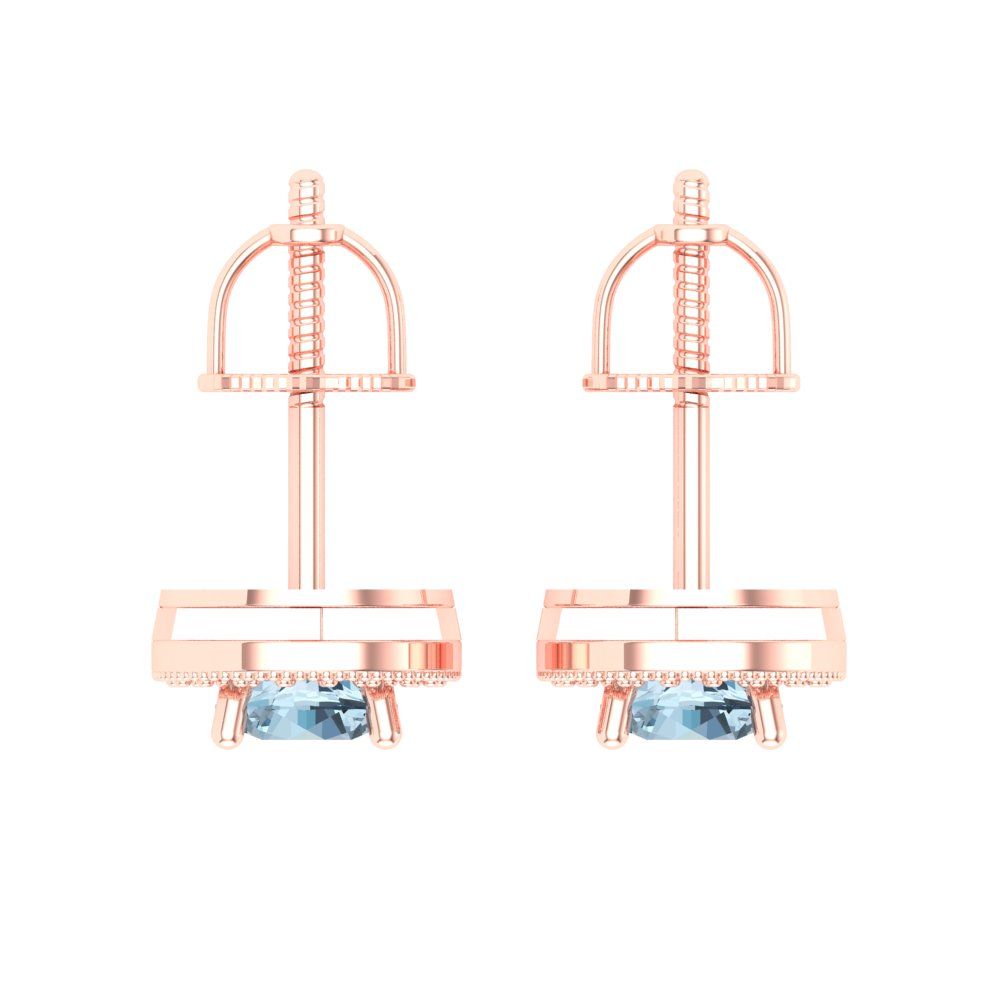 1.18cttw Aquamarine Gold-Plated 925 Silver Screw Back Stud Earrings