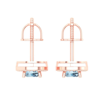 1.18cttw Aquamarine Gold-Plated 925 Silver Screw Back Stud Earrings