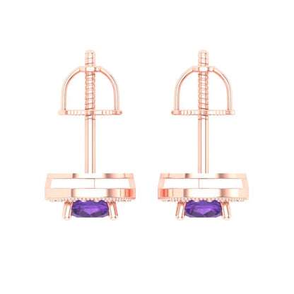 1.18cttw Amethyst Gold-Plated 925 Silver Screw Back Stud Earrings