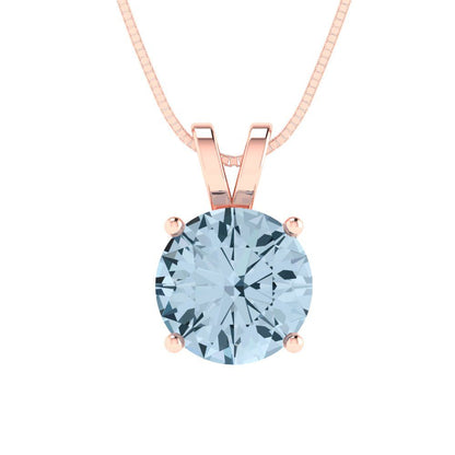 2.5 tcw Necklace Pendant - 14K White Gold Round Cut Solitaire  Sky Blue Topaz - Adjustable Length - 15in Box Chain to 18in
