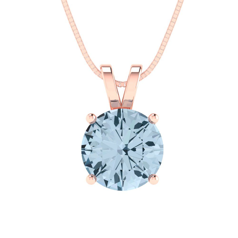 2.5 tcw Necklace Pendant - 14K White Gold Round Cut Solitaire  Swiss Blue Topaz - Adjustable Length - 15in Box Chain to 18in