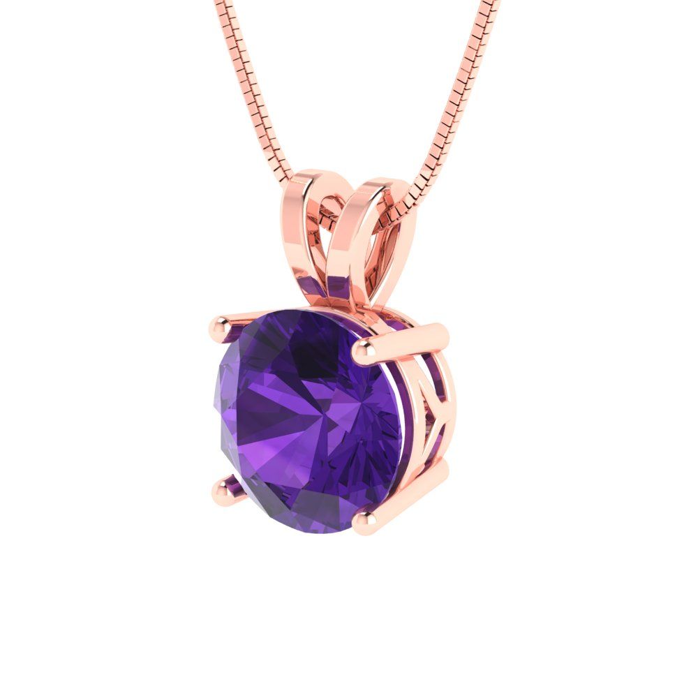 2.5cttw Round Cut Amethyst Gold-Plated 925 Silver Pendant and 16" Box-Chain Necklace