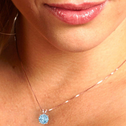 2.5 tcw Necklace Pendant - 14K White Gold Round Cut Solitaire  Swiss Blue Topaz - Adjustable Length - 15in Box Chain to 18in