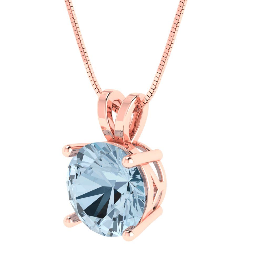 3 tcw Necklace Pendant - 14K White Gold Round Cut Solitaire  Swiss Blue Topaz - Adjustable Length - 15in Box Chain to 18in