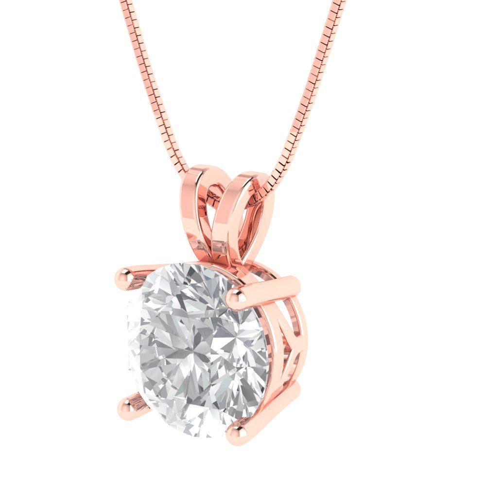 3 tcw Necklace Pendant - 14K White Gold Round Cut Solitaire  Zirconia Diamond - Adjustable Length - 15in Box Chain to 18in