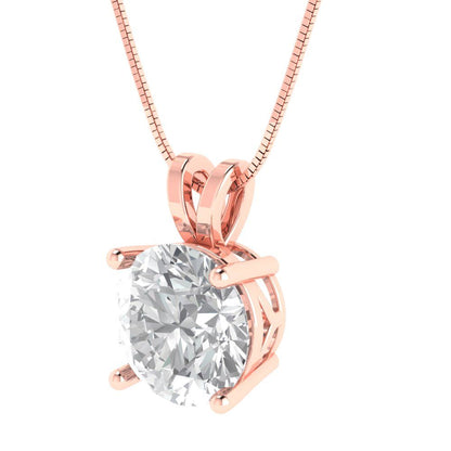 3 tcw Necklace Pendant - 14K White Gold Round Cut Solitaire  Zirconia Diamond - Adjustable Length - 15in Box Chain to 18in