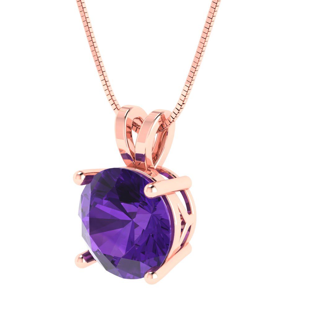 3cttw Round Cut Amethyst Gold-Plated 925 Silver Pendant and 16" Box-Chain Necklace
