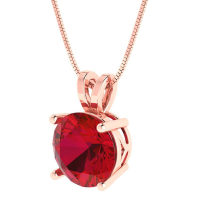 3 tcw Necklace Pendant - 14K White Gold Round Cut Solitaire  Pink Tourmaline - Adjustable Length - 15in Box Chain to 18in