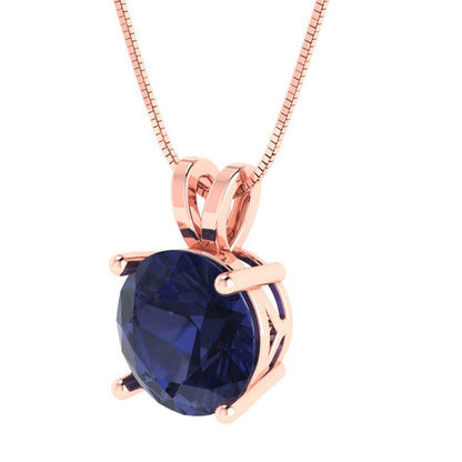 3cttw Round Cut Blue Sapphire Gold-Plated 925 Silver Pendant and 16" Box-Chain Necklace