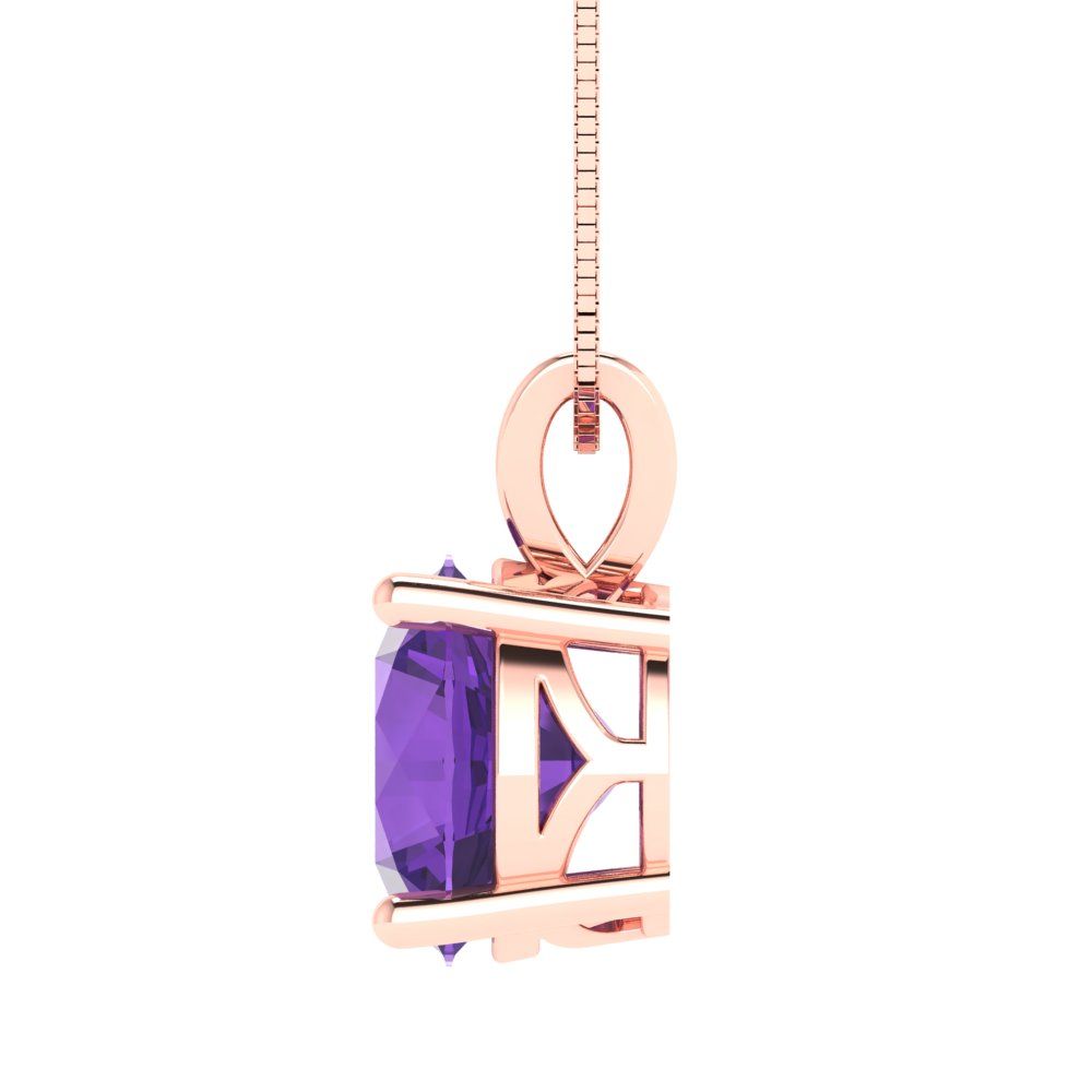 3cttw Round Cut Amethyst Gold-Plated 925 Silver Pendant and 16" Box-Chain Necklace