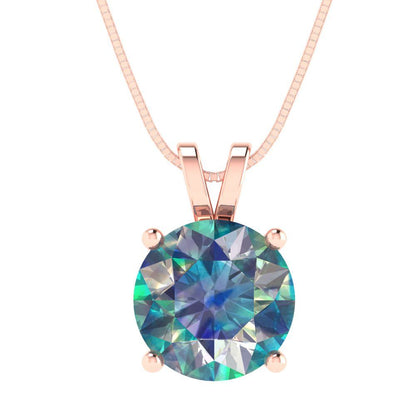 3 tcw Necklace Pendant - 14K White Gold Round Cut Solitaire  Blue Moissanite - Adjustable Length - 15in Box Chain to 18in