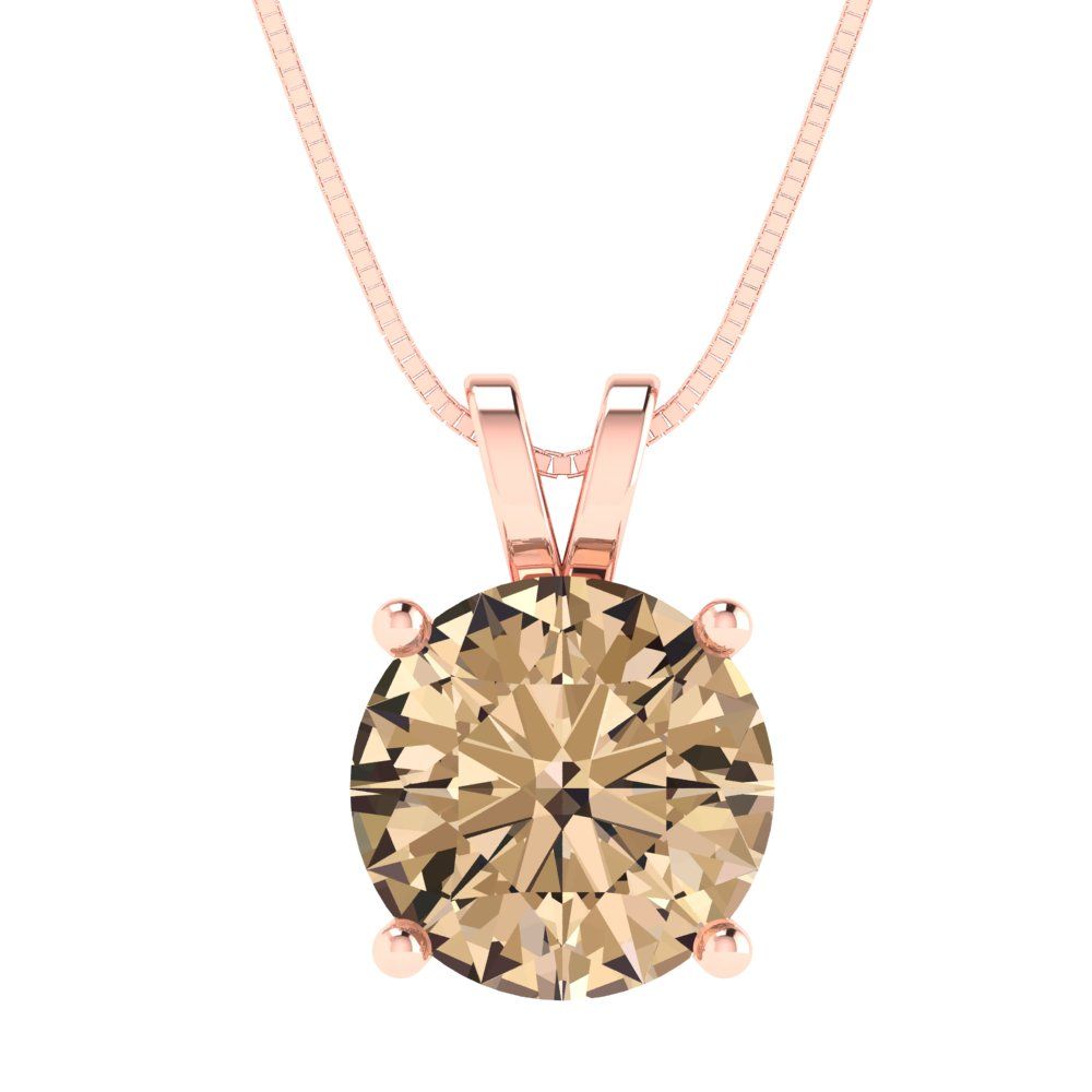 3 tcw Necklace Pendant - 14K White Gold Round Cut Solitaire  Yellow Moissanite - Adjustable Length - 15in Box Chain to 18in