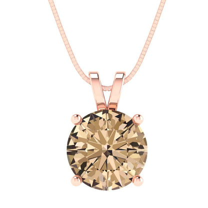3 tcw Necklace Pendant - 14K White Gold Round Cut Solitaire  Yellow Moissanite - Adjustable Length - 15in Box Chain to 18in