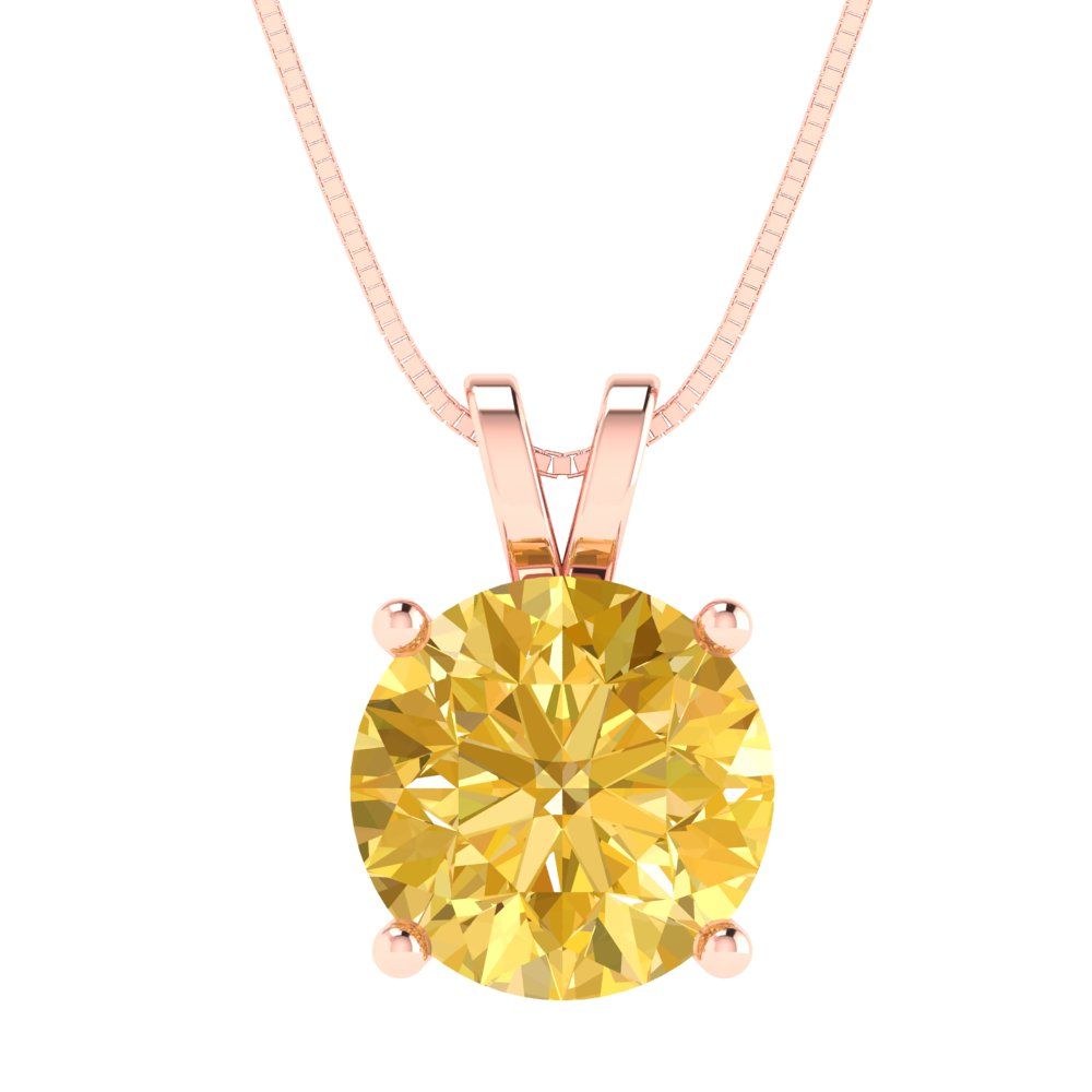 3cttw Round Cut Citrine Gold-Plated 925 Silver Pendant and 16" Box-Chain Necklace