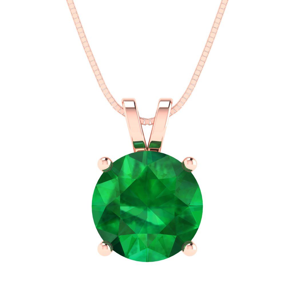 3cttw Round Cut Emerald Gold-Plated 925 Silver Pendant and 16" Box-Chain Necklace