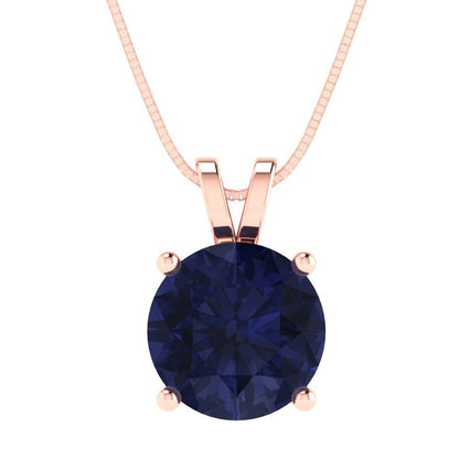 3cttw Round Cut Blue Sapphire Gold-Plated 925 Silver Pendant and 16" Box-Chain Necklace