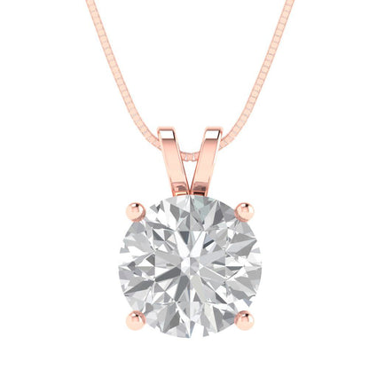 3 tcw Necklace Pendant - 14K White Gold Round Cut Solitaire  Zirconia Diamond - Adjustable Length - 15in Box Chain to 18in