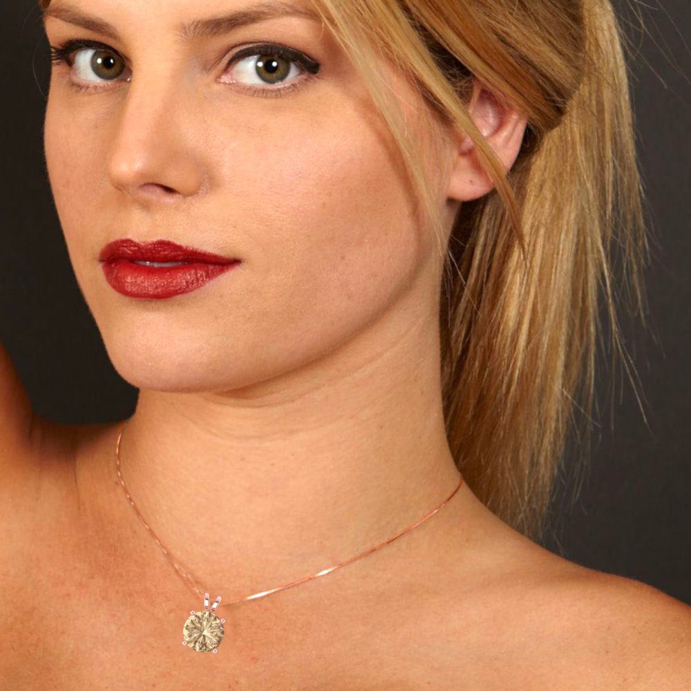 3 tcw Necklace Pendant - 14K White Gold Round Cut Solitaire  Yellow Moissanite - Adjustable Length - 15in Box Chain to 18in