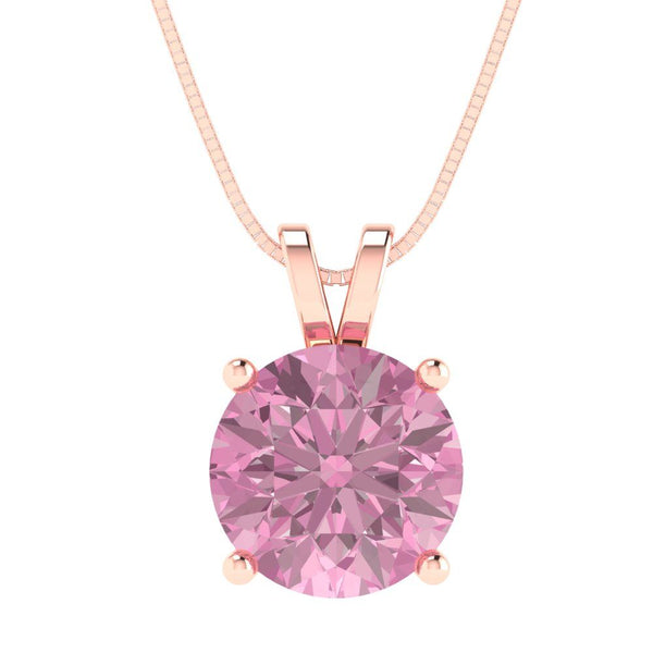 3.0 ct Brilliant Round Cut Solitaire Pink Simulated Diamond Stone Rose Gold Pendant with 18" Chain