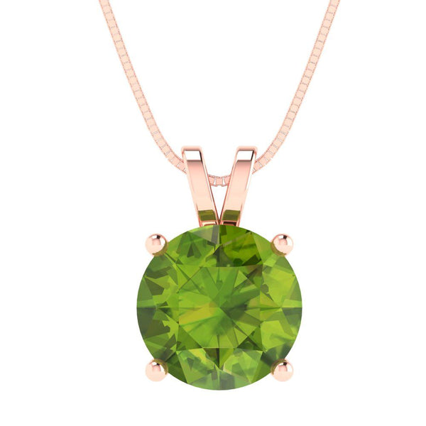 3.0 ct Brilliant Round Cut Solitaire Natural Peridot Stone Rose Gold Pendant with 18" Chain