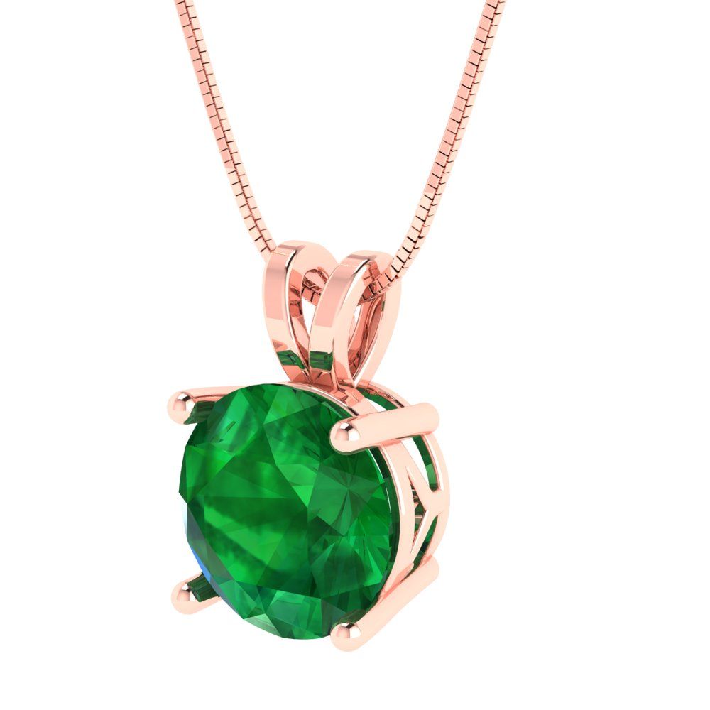 3cttw Round Cut Emerald Gold-Plated 925 Silver Pendant and 18" Box-Chain Necklace