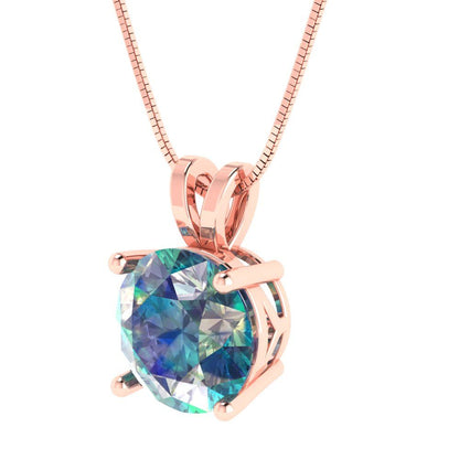 3cttw Round Cut Blue Moissanite Gold-Plated 925 Silver Pendant and 18" Box-Chain Necklace