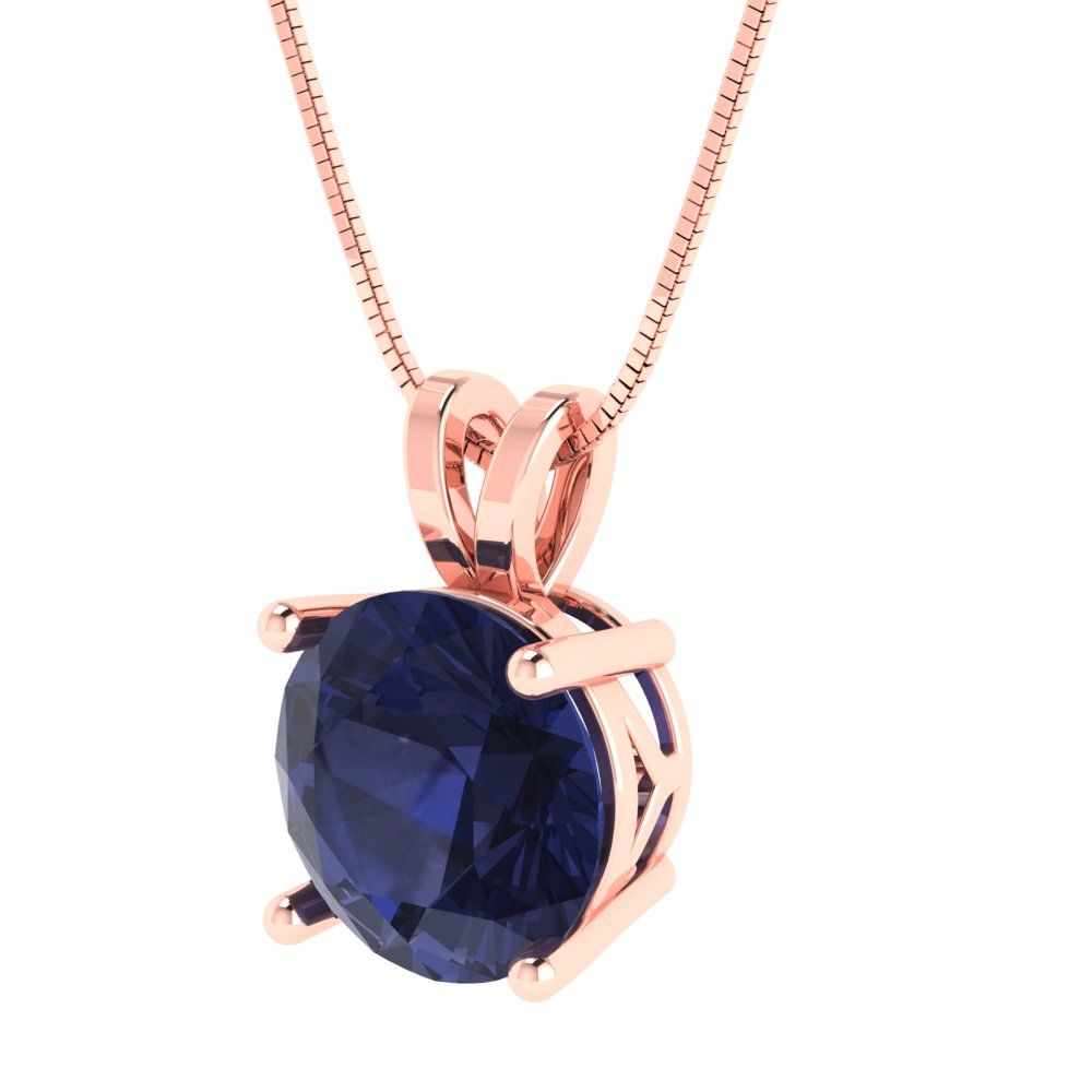 3cttw Round Cut Blue Sapphire Gold-Plated 925 Silver Pendant and 18" Box-Chain Necklace