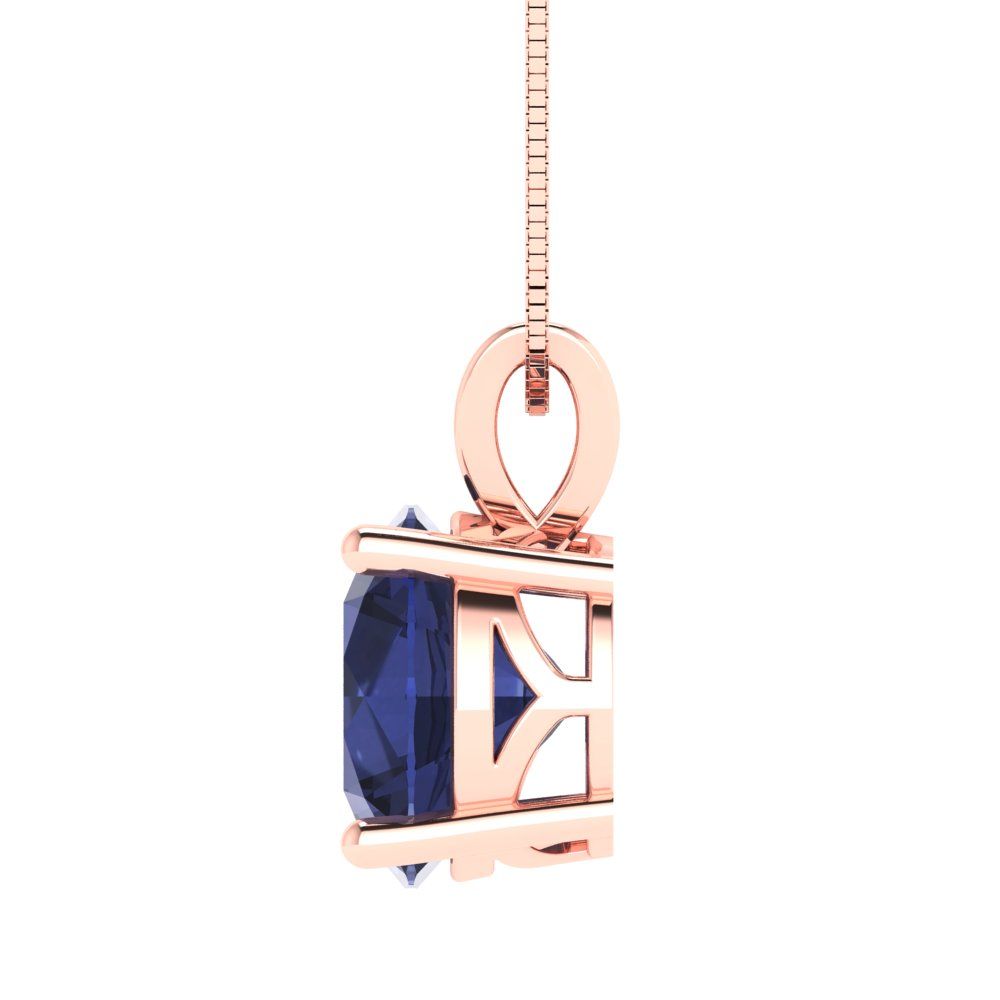 3cttw Round Cut Blue Sapphire Gold-Plated 925 Silver Pendant and 18" Box-Chain Necklace