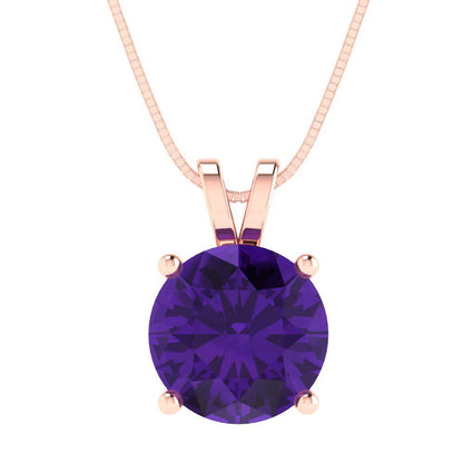 3cttw Round Cut Amethyst Gold-Plated 925 Silver Pendant and 18" Box-Chain Necklace