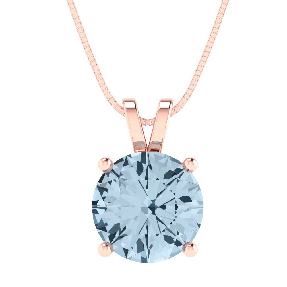 3cttw Round Cut Aquamarine Gold-Plated 925 Silver Pendant and 18" Box-Chain Necklace