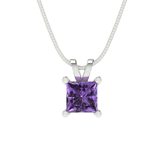 0.5 tcw Necklace Pendant - 14K White Gold Princess Cut Solitaire  Alexandrite - Adjustable Length - 15in Box Chain to 18in
