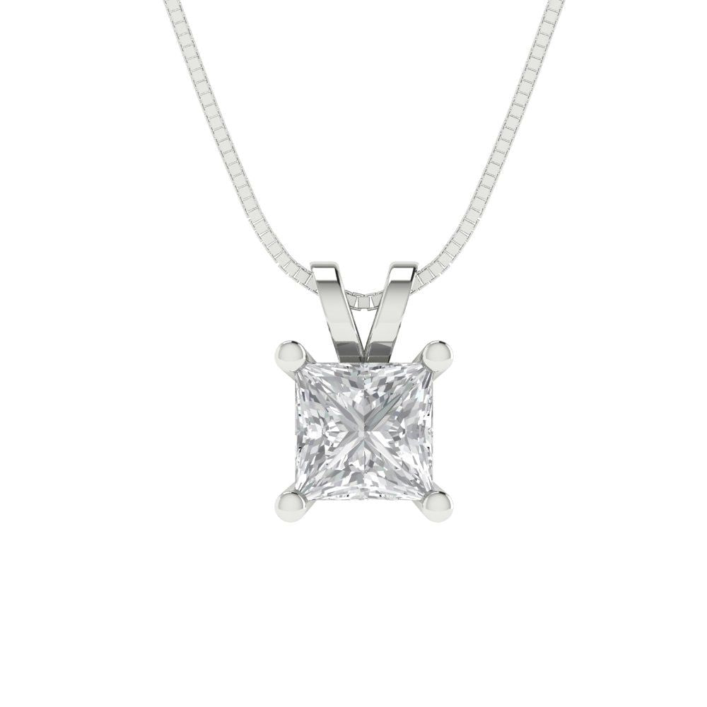 0.5cttw Princess Cut Clear Gold-Plated 925 Silver Pendant and 16" Box-Chain Necklace