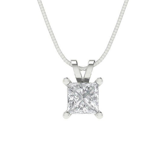 0.5cttw Princess Cut Clear Gold-Plated 925 Silver Pendant and 16" Box-Chain Necklace
