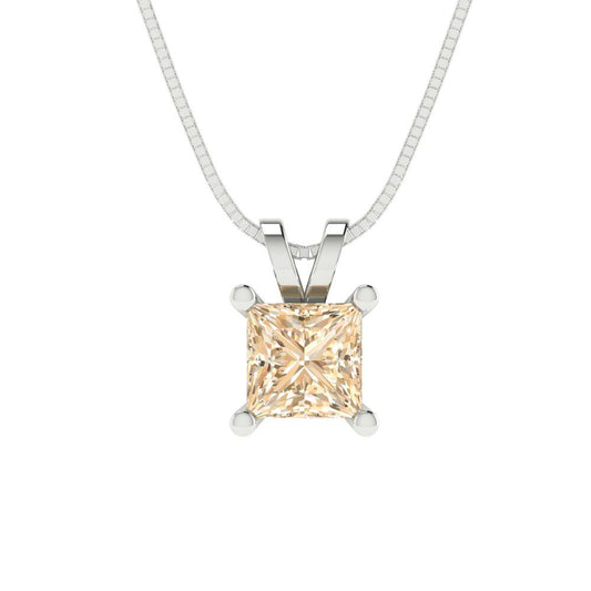 0.5 tcw Necklace Pendant - 14K White Gold Princess Cut Solitaire  Morganite - Adjustable Length - 15in Box Chain to 18in