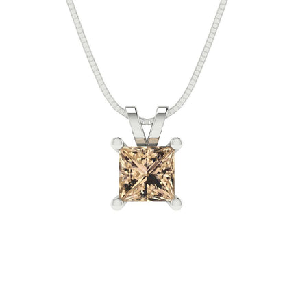 0.5 tcw Necklace Pendant - 14K White Gold Princess Cut Solitaire  Yellow Moissanite - Adjustable Length - 15in Box Chain to 18in