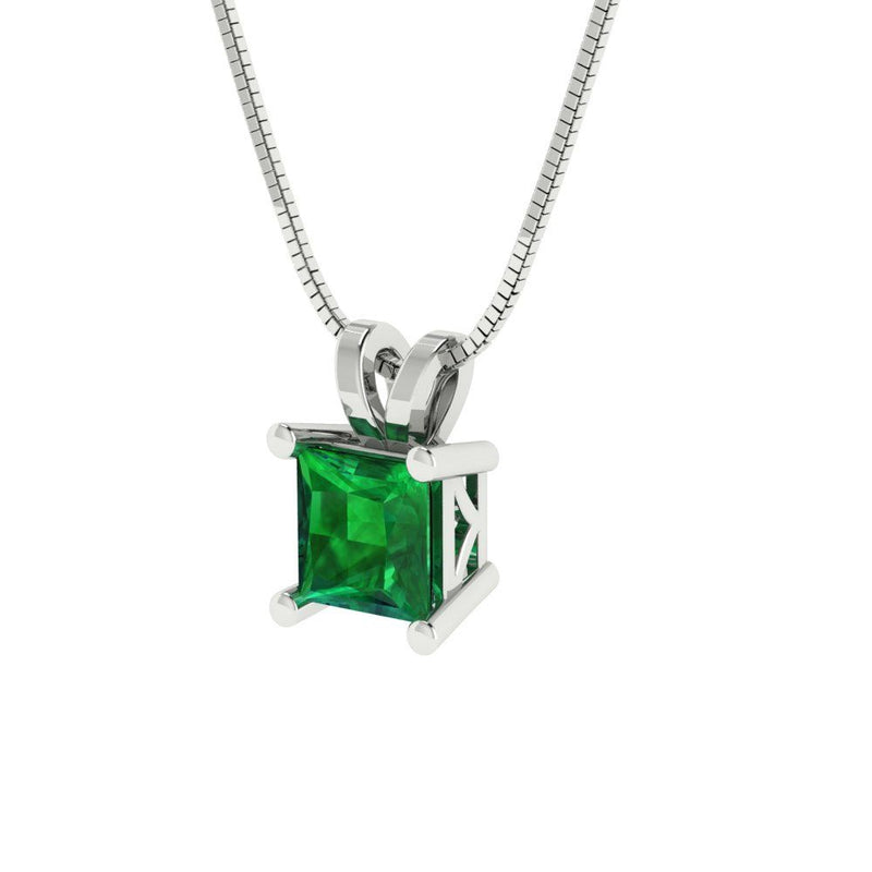 0.5 ct Brilliant Princess Cut Solitaire Simulated Emerald Stone White Gold Pendant with 16" Chain