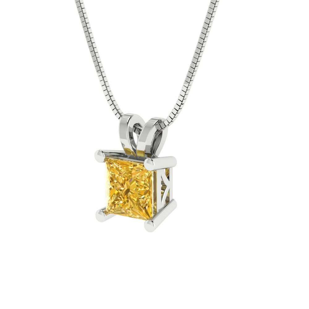0.5cttw Princess Cut Citrine Gold-Plated 925 Silver Pendant and 16" Box-Chain Necklace