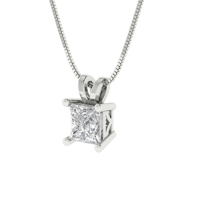 0.5cttw Princess Cut Clear Gold-Plated 925 Silver Pendant and 16" Box-Chain Necklace