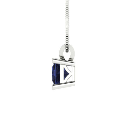 0.5cttw Princess Cut Blue Sapphire Gold-Plated 925 Silver Pendant and 16" Box-Chain Necklace